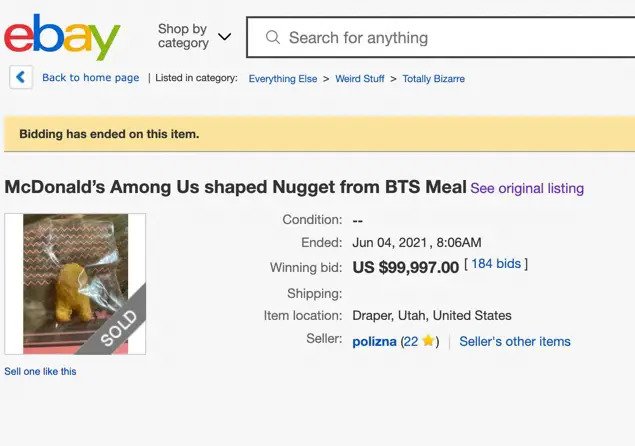 Dilelang, Nugget BTS Meal Berbentuk Among Us Terjual 1,4 Miliar Rupiah 5 Dilelang, Nugget Bts Meal Berbentuk Among Us Terjual 1,4 Miliar Rupiah