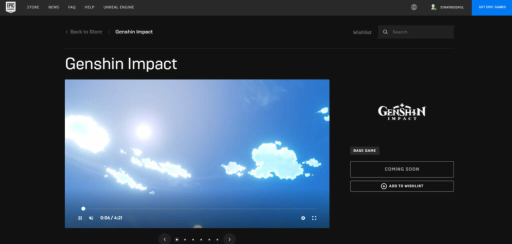 Genshin Impact Tuju Epic Games Store 